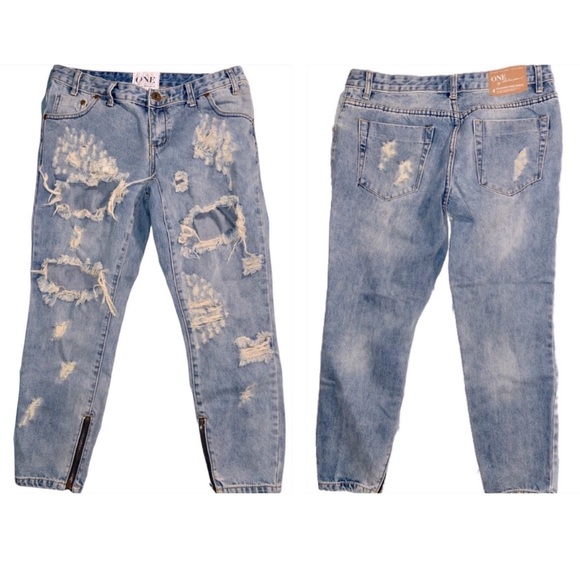 ONE TEASPOON Trashed Free Birds Low Waist Short Rise Rigid Skinny Jeans Size 29 - Picture 3 of 15